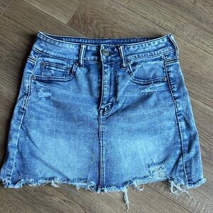 American Eagle Outfitters Frayed Hem Blue Mini Skirt